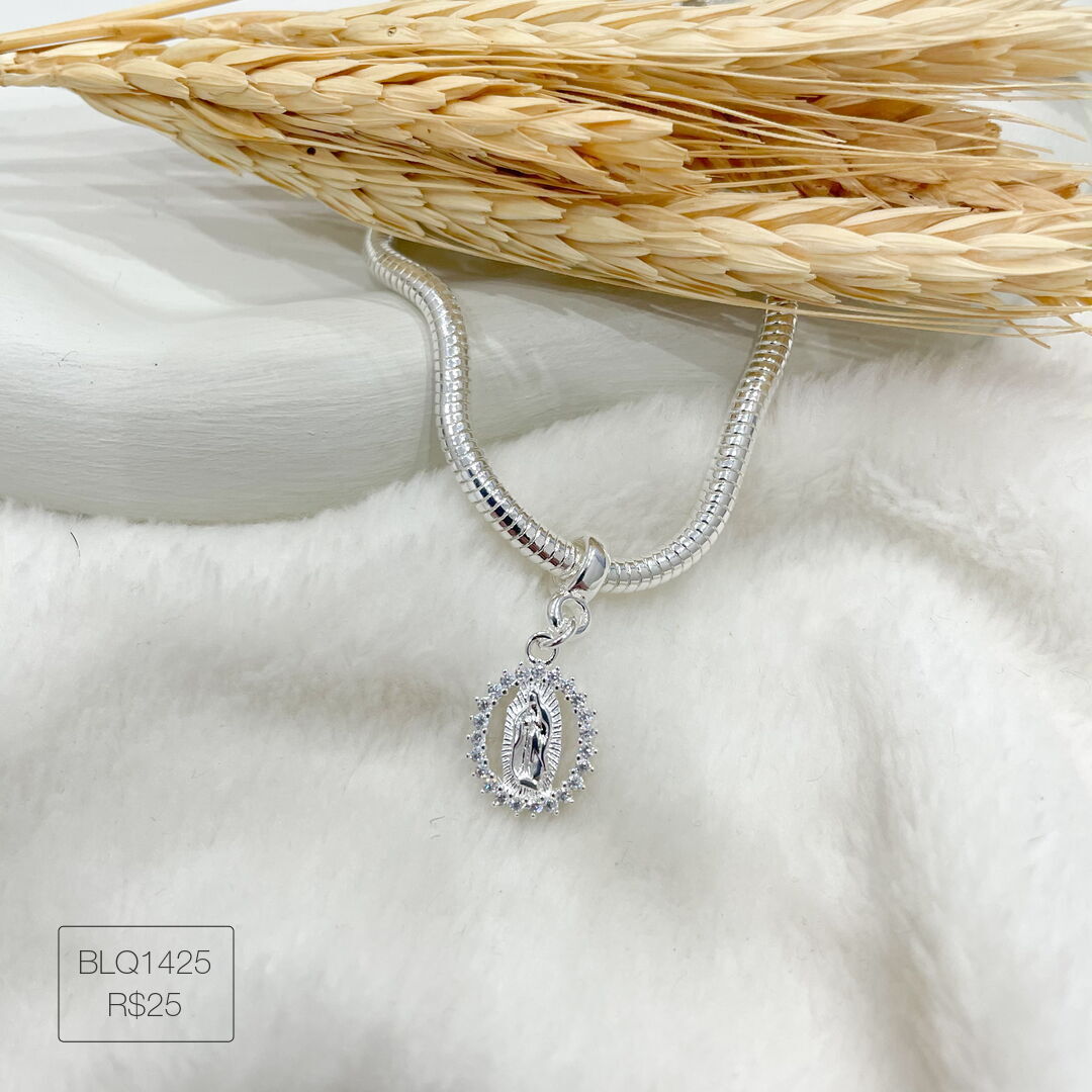 Berloque Nossa Senhora das Graças Cravejado Cristal Prateado